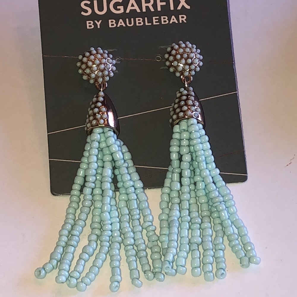 Baublebar Sugarfix Blue Seed Bead Beaded Boho Tassel Earrings
